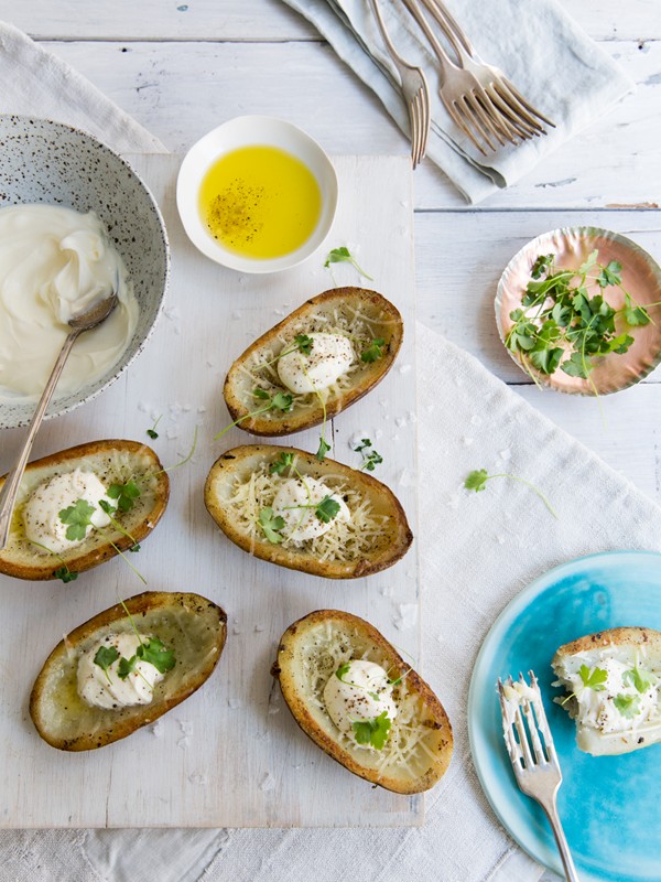 Stuffed salt and vinegar potato skins