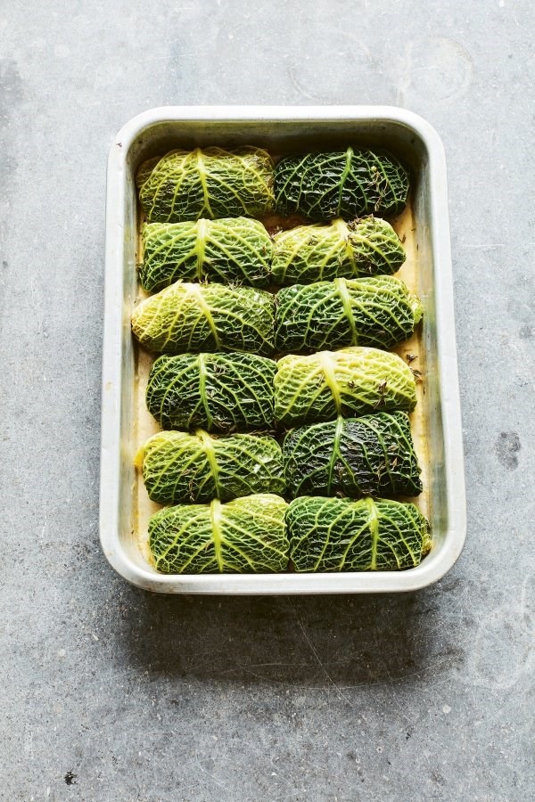 Stuffed Savoy cabbage leaves