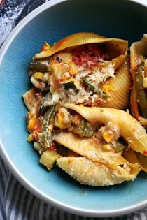 Stuffed shells with summer vegetables