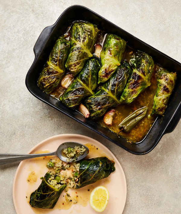 Stuffed spring cabbage leaves