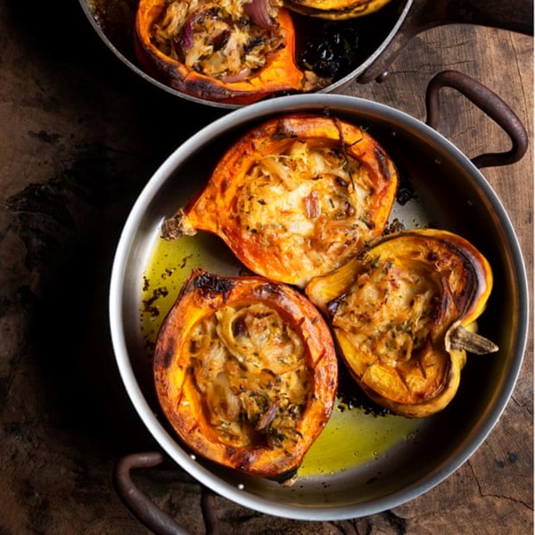 Stuffed squash with Gruyère and sauerkraut