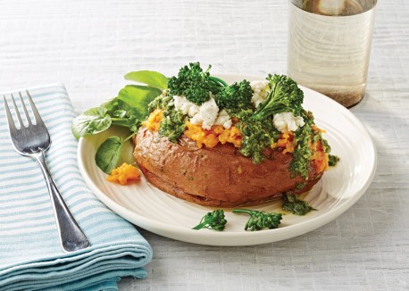 Stuffed sweet potatoes with watercress chimichurri