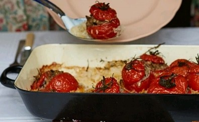 Stuffed tomatoes and rice