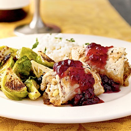 Stuffed turkey rolls with cranberry glaze