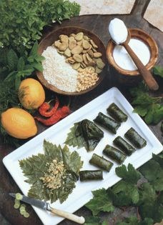 Stuffed vine leaves with fava beans (Dolmades with koukia)