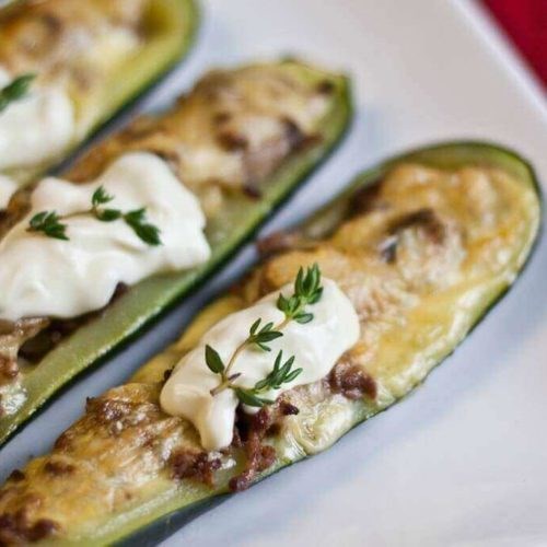 Stuffed zucchini sausage boats