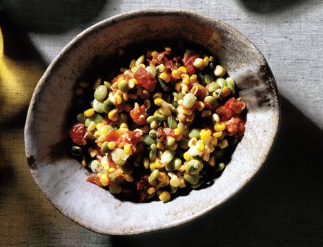 Succotash of fresh corn, lima beans, tomatoes and onions