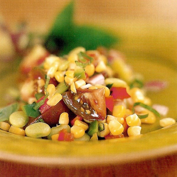 Succotash salad with garden tomatoes