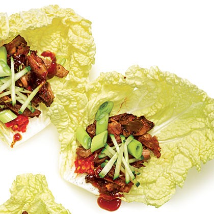 Sugar-crusted pork cabbage wraps