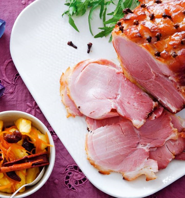 Sugar-glazed gammon with spiced pineapple and orange relish