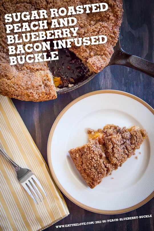 Sugar roasted peach and blueberry bacon infused buckle