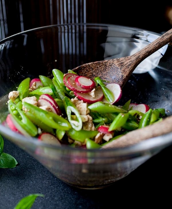Sugar snap pea salad with radishes, mint and ricotta salata