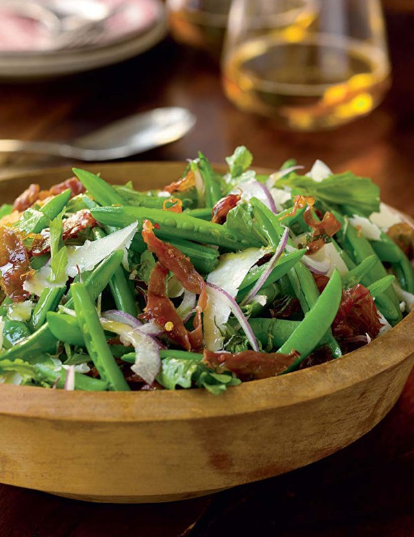 Sugar snap pea salad with crispy prosciutto & mint