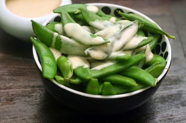Sugar snap peas with light peanut sauce