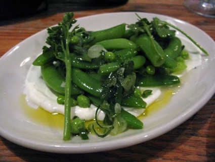 Sugar snap peas with whipped ricotta