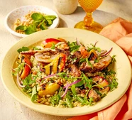 Sumac charred chicken, peach & couscous salad
