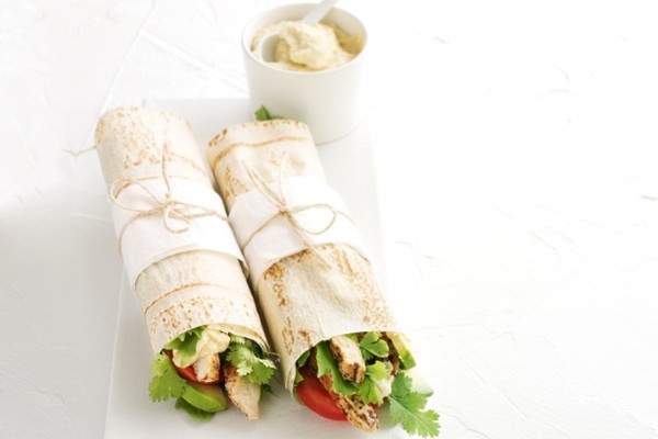 Sumac chicken & hummus wraps