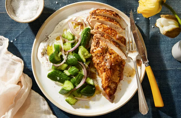 Sumac chicken with yogurty cucumber salad