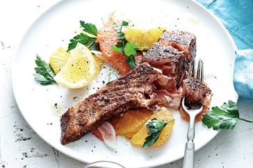 Sumac-coated salmon with grapefruit salad