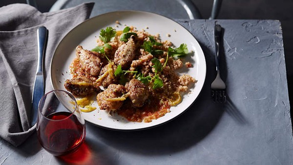 Sumac-roasted chicken wings with preserved lemon and coriander
