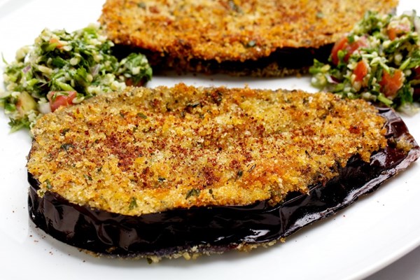 Sumac-spiced eggplant "schnitzel"