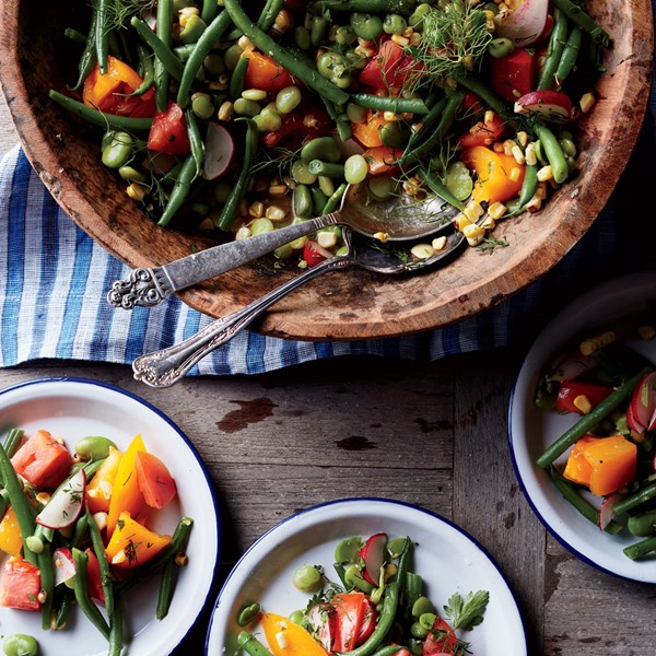 Summer bean salad with potlikker vinaigrette