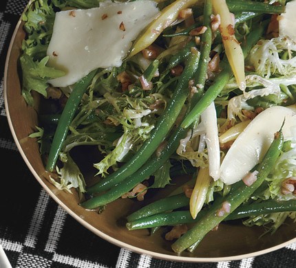 Summer bean salad with toasted walnuts and pecorino fresco