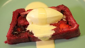 Summer berry pudding with runny custard