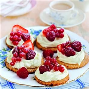 Summer berry shortbread tarts with rose cream