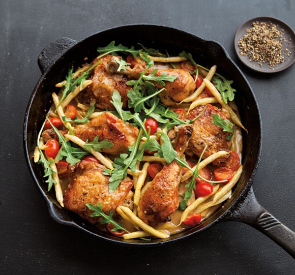 Summer chicken braise with wax beans & tomatoes