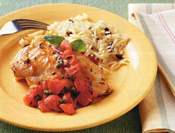 Summer chicken sauté with tomato-basil sauce