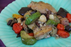 Summer chicken stew with ratatouille vegetables