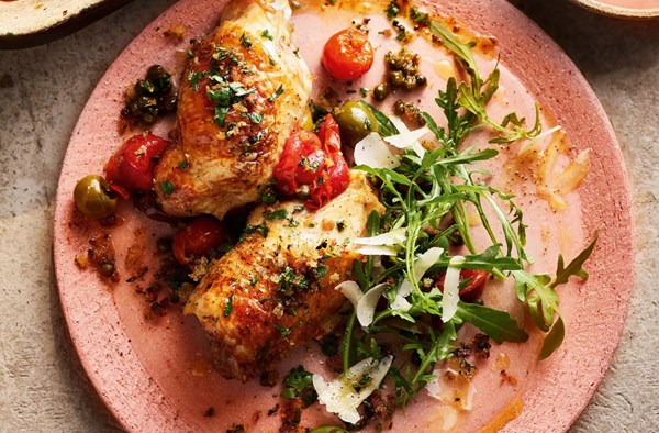 Summer chicken with garlic butter pangrattato