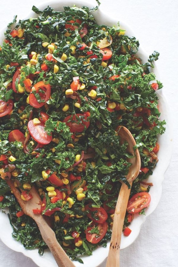 Summer chop salad with corn and pepper salsa
