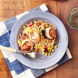 Summer corn & scallop pasta