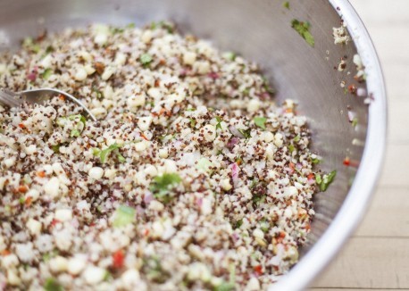 Summer corn and quinoa salad with pumpkin seeds and lime