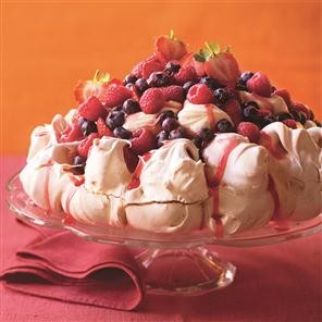 Summer fruit and rose Pavlova