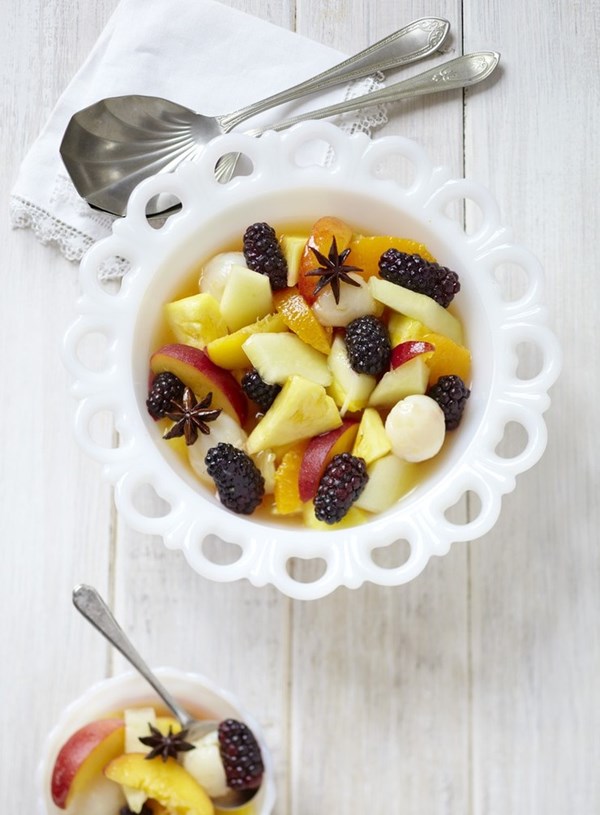 Summer fruit salad with lemongrass and star anise syrup