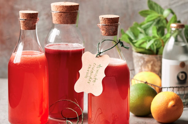 Summer fruit shrub syrups - strawberry-basil shrub syrup