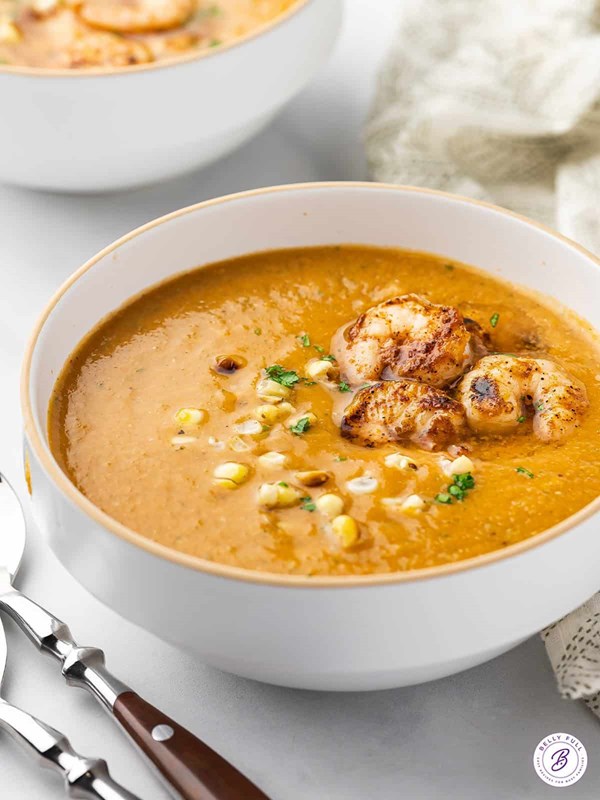 Summer gazpacho with grilled shrimp 