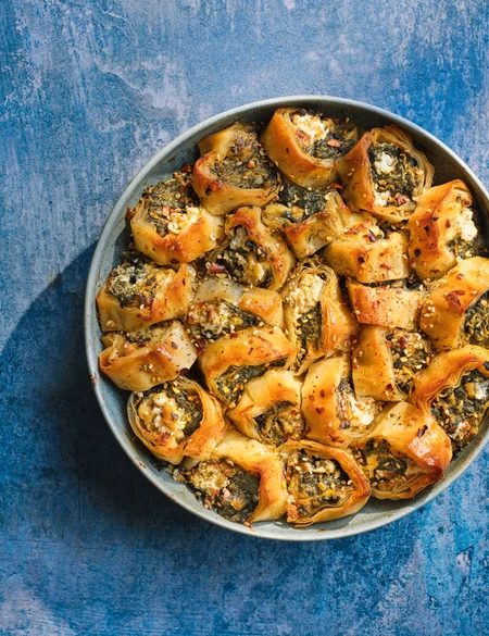 Summer greens and Boursin filo rotolo