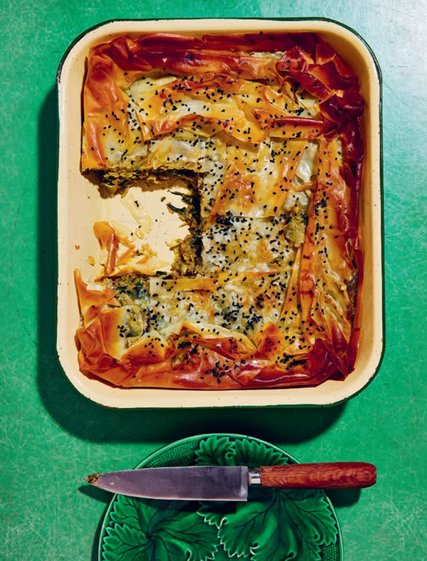 Summer greens filo pie