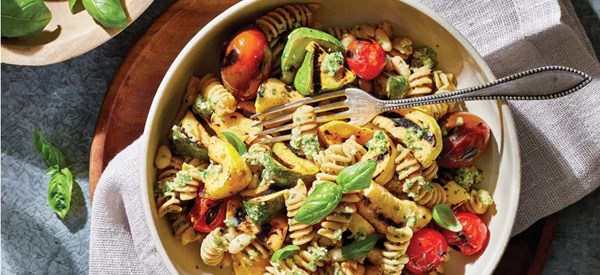 Summer herb pesto pasta [basil-leek pesto]