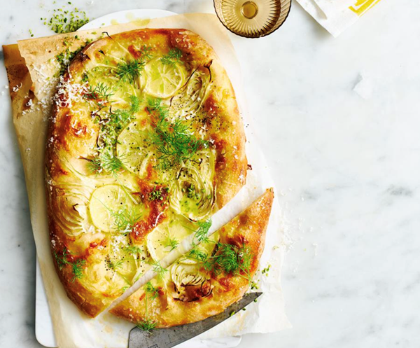 Summer lemon and three cheese pizza