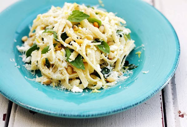 Summer linguine with lemon, feta and Parmesan