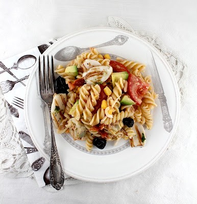 Summer pasta salad with creamy Parmesan dressing