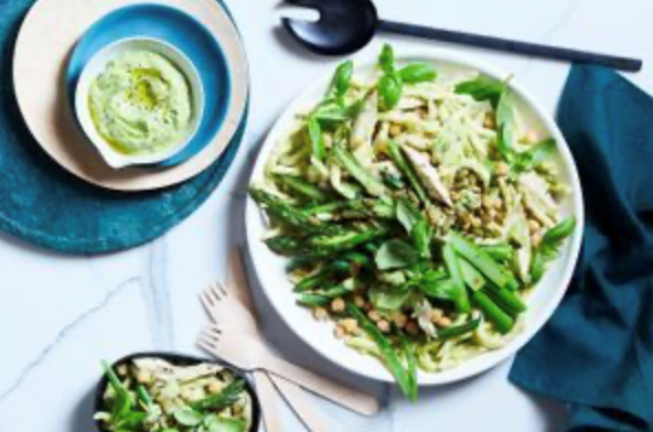 Summer pasta salad with green goddess dressing