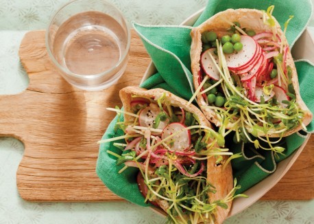 Summer pea and radish pitas