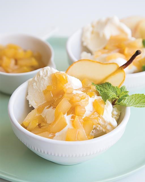 Summer pear ice cream topping