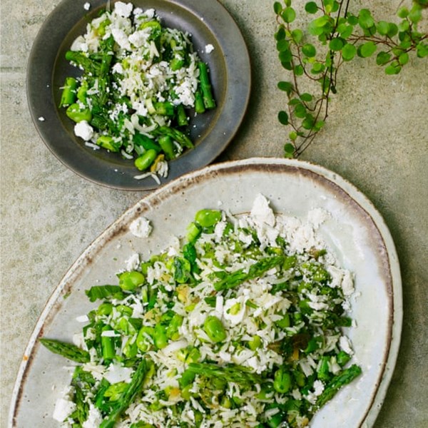 Summer pilaf with preserved lemon and salted ricotta